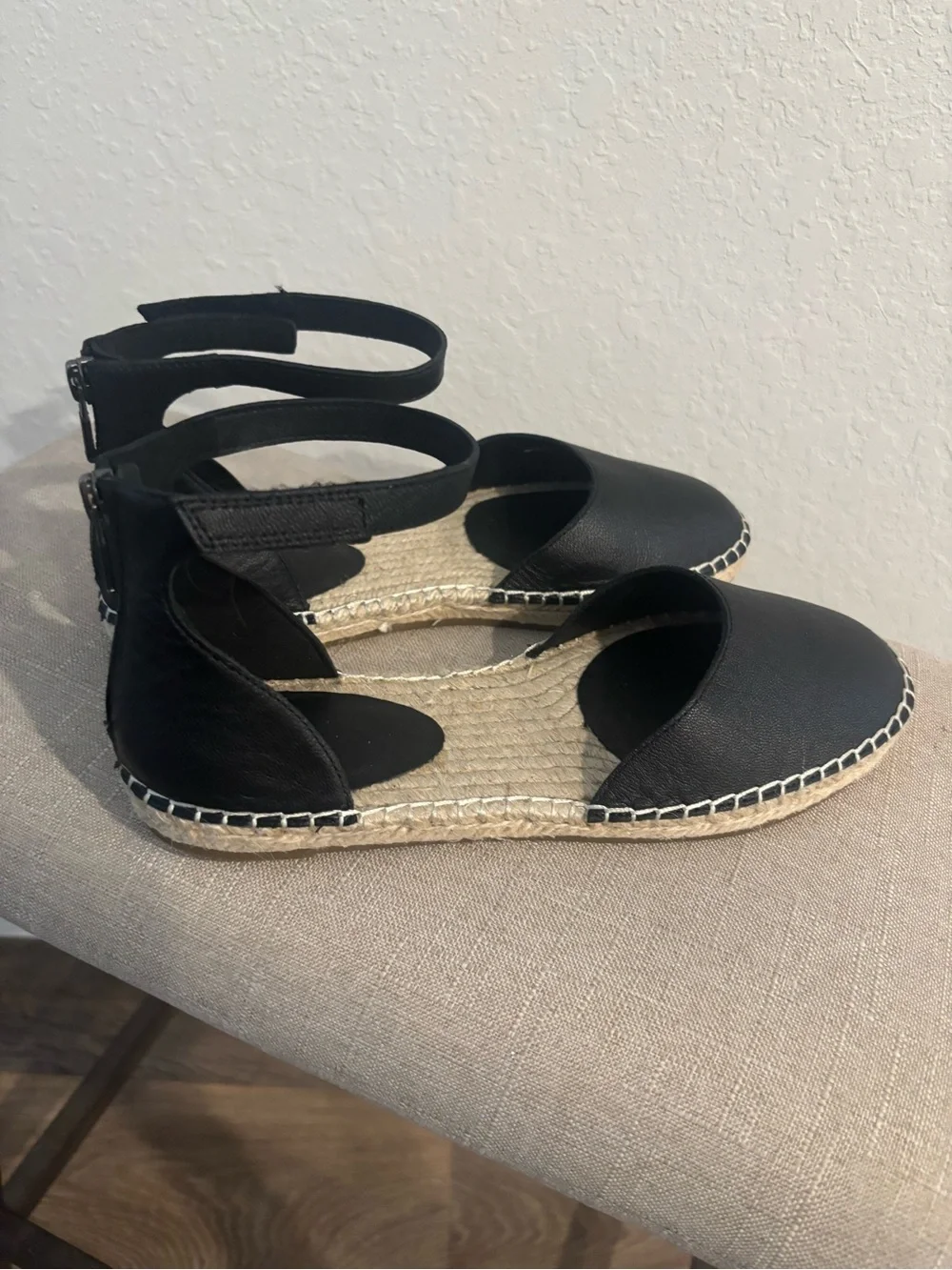 NWOB Eileen Fisher Lala Leather Espadrille Flats Woven Sole Ankle Strap Sz 8
